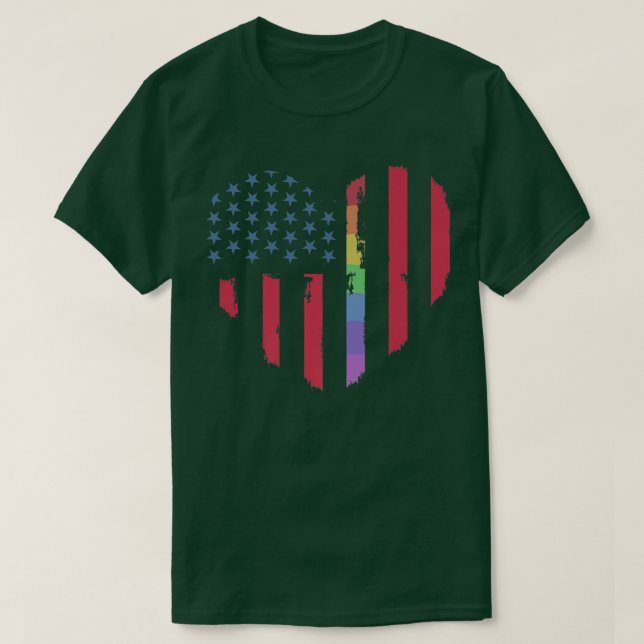 Camiseta US Flag Heart Rainbow LGBTQ Queer Equality Pride M (Diseño del anverso)