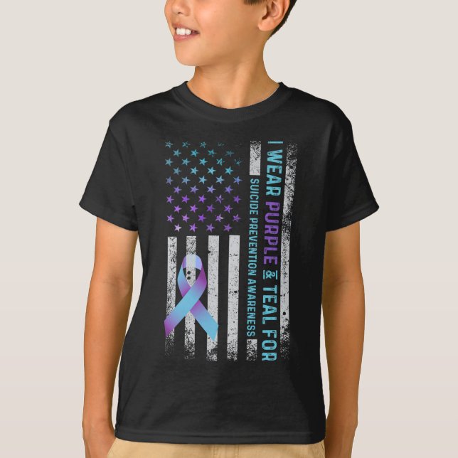 Camiseta Us Flag I Wear Purple And Teal Suicide Prevention  (Anverso)