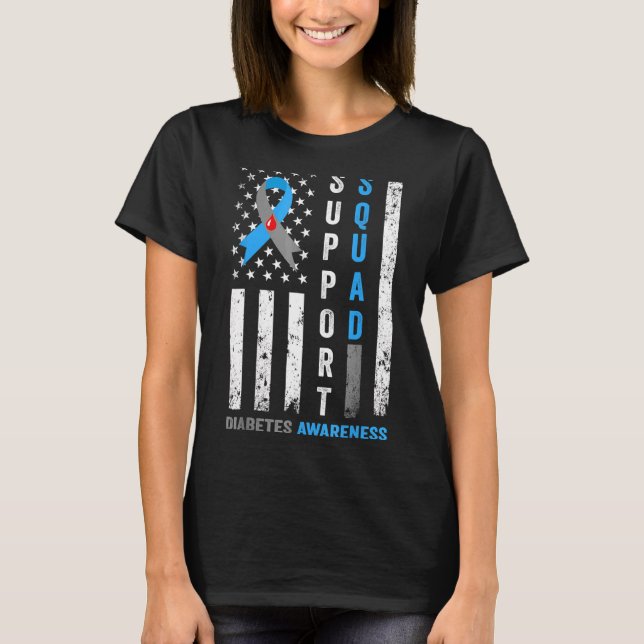 Camiseta US Flag Support Squad Blue Ribbon Diabetes Awarene (Anverso)