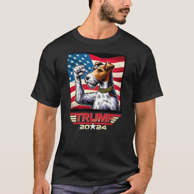 Camiseta US Flag Vote For Trump 2024 Fist Wire Fox Terrier  (Anverso)