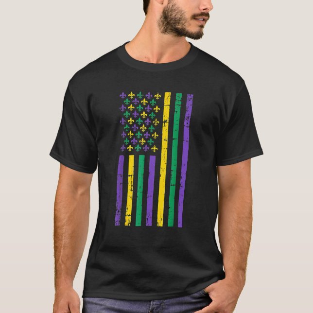 Camiseta US Mardi Gras Flag Celebration Outfit For (Anverso)