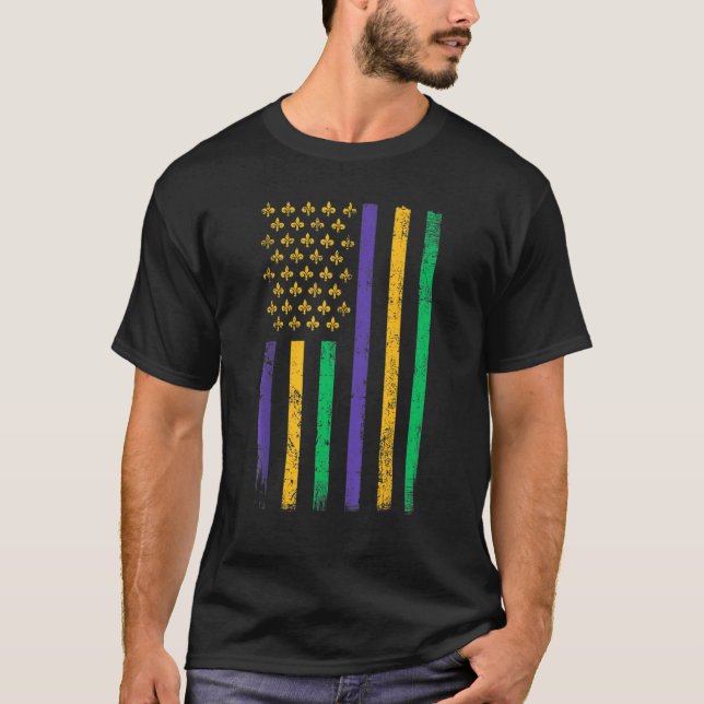 Camiseta US Mardi Gras Flag - Celebration Outfit For Men &  (Anverso)