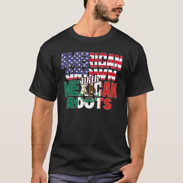 Camiseta US & Mexican Flag MEXICAN ROOTS Half American Half (Anverso)