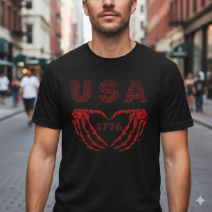 Camiseta USA 1776 Corazón Esquelético Patriótico M