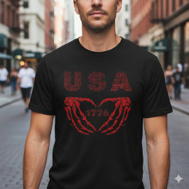 Camiseta USA 1776 Patriotic Skeleton Heart Hands T-Shirt