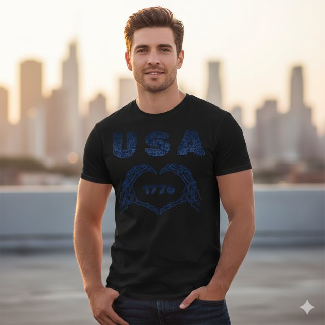 Camiseta USA 1776 Skeleton Heart Hands Patriotic Maze Tee (Subido por el creador)