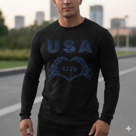 Camiseta USA 1776 Skeleton Heart Hands Patriotic Tee