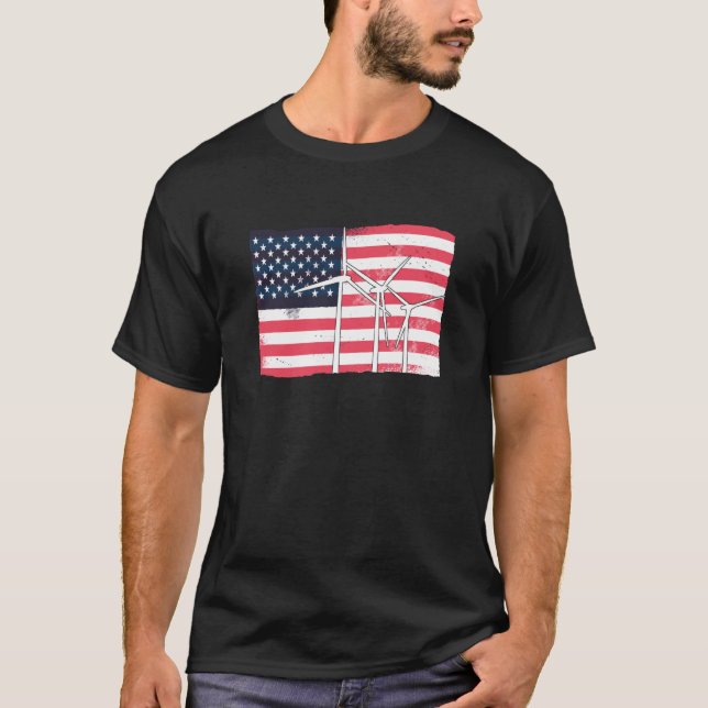 Camiseta USA America Flag Wind Turbine Energy (Anverso)