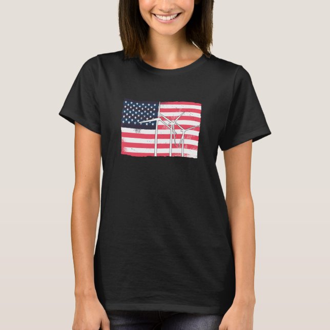 Camiseta USA America Flag Wind Turbine Energy (Anverso)