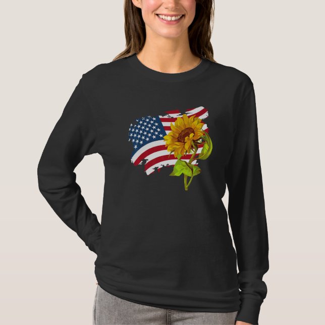 Camiseta USA American Flag And Sunflower casual Graphic (Anverso)