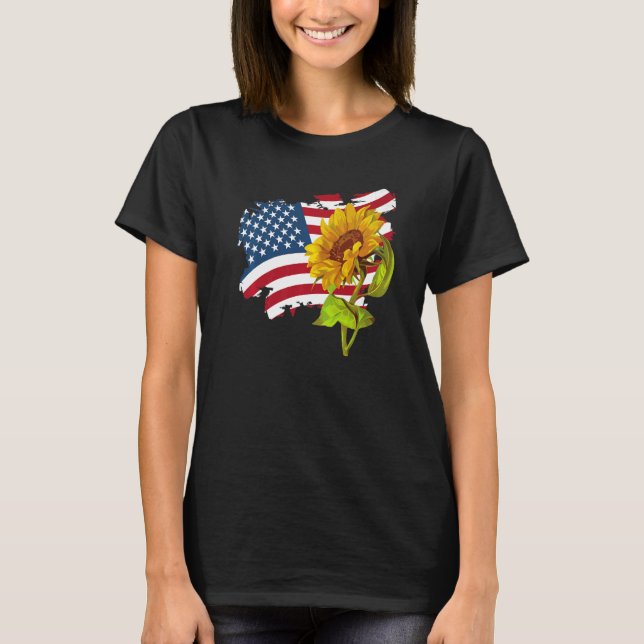 Camiseta USA American Flag And Sunflower casual Graphic (Anverso)
