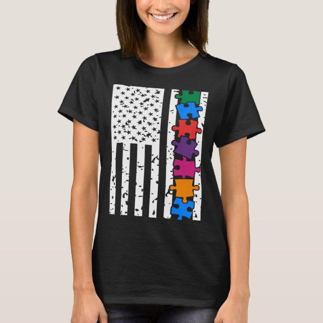 Camiseta USA American Flag Autism Awareness Autistic Child  (Anverso)