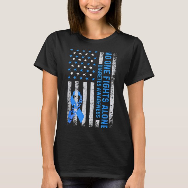 Camiseta Usa American Flag No Fighting Alone Diabetes Aware (Anverso)