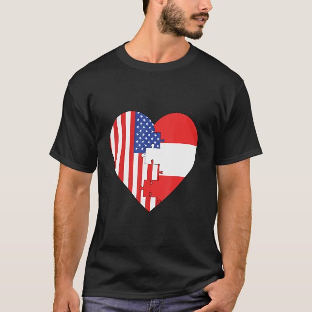 Camiseta USA and Austria Flags Heart (Anverso)