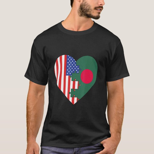 Camiseta USA and Bangladesh Flags Heart (Anverso)
