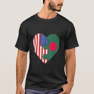 Camiseta USA and Bangladesh Flags Heart