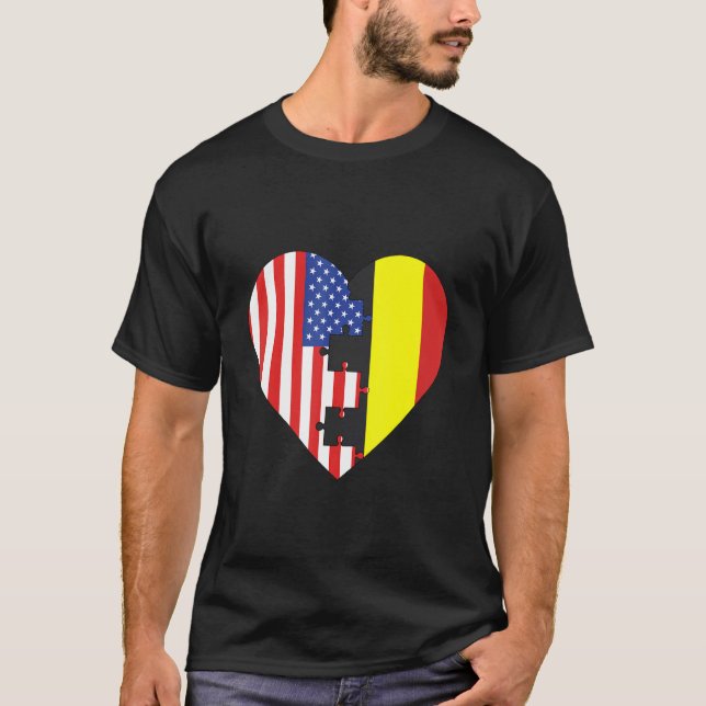 Camiseta USA and Belgium Flags Heart (Anverso)