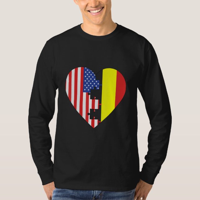 Camiseta USA and Belgium Flags Heart (Anverso)