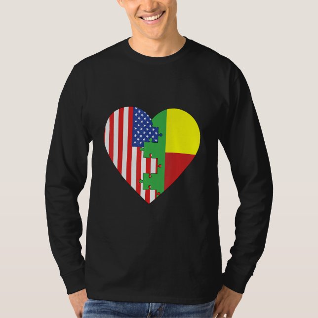 Camiseta USA and Benin Flags Heart (Anverso)