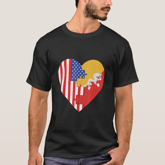 Camiseta USA and Bhutan Flags Heart (Anverso)