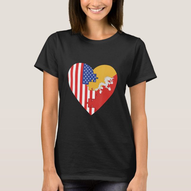 Camiseta USA and Bhutan Flags Heart (Anverso)
