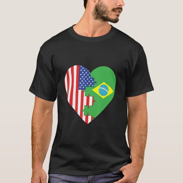 Camiseta USA and Brazil Flags Heart (Anverso)