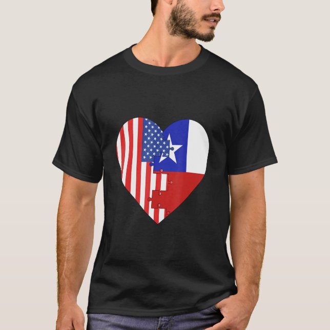 Camiseta USA and Chile Flags Heart (Anverso)