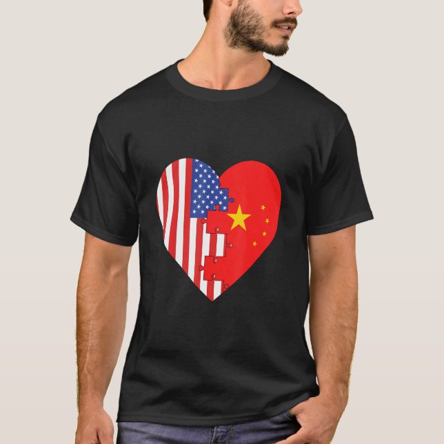 Camiseta USA and China Flags Heart (Anverso)