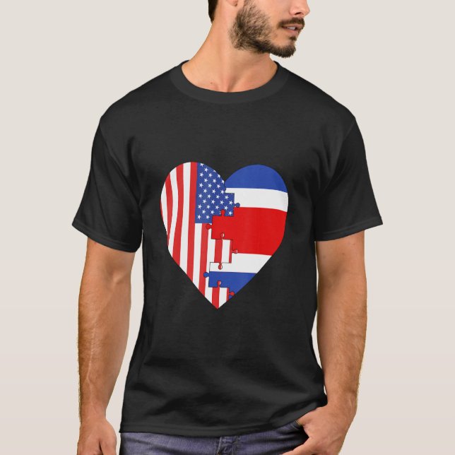 Camiseta USA and Costa Rica Flags Heart (Anverso)