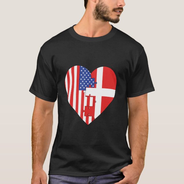 Camiseta USA and Denmark Flags Heart (Anverso)