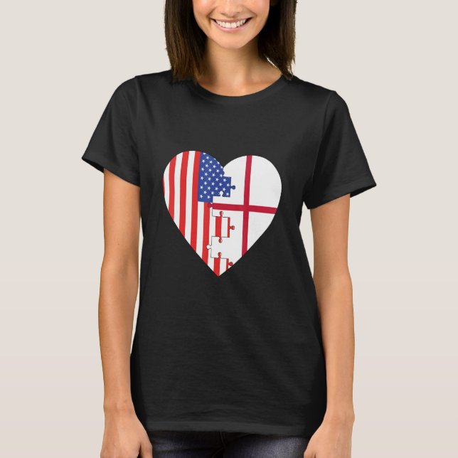Camiseta USA and England Flags Heart (Anverso)