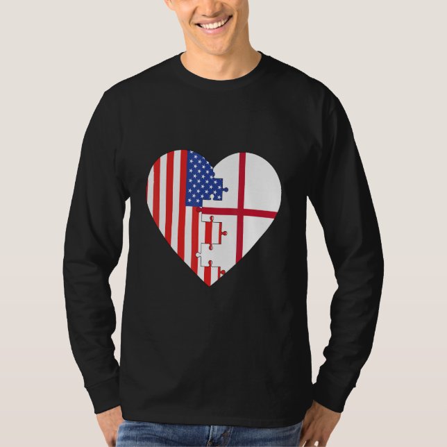 Camiseta USA and England Flags Heart (Anverso)