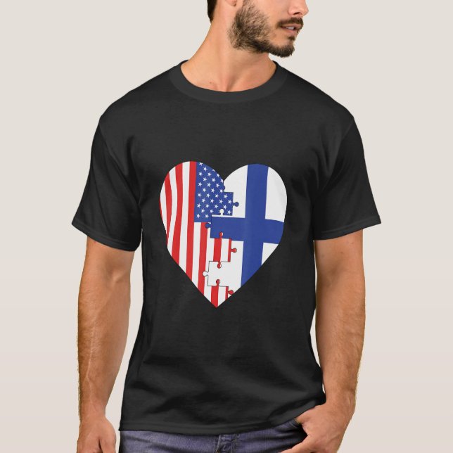 Camiseta USA and Finland Flags Heart (Anverso)