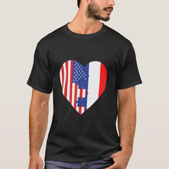 Camiseta USA and France Flags Heart (Anverso)
