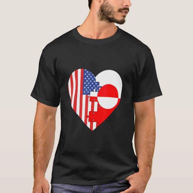Camiseta USA and Greenland Flags Heart (Anverso)