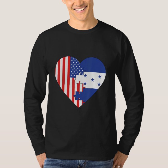 Camiseta USA and Honduras Flags Heart (Anverso)