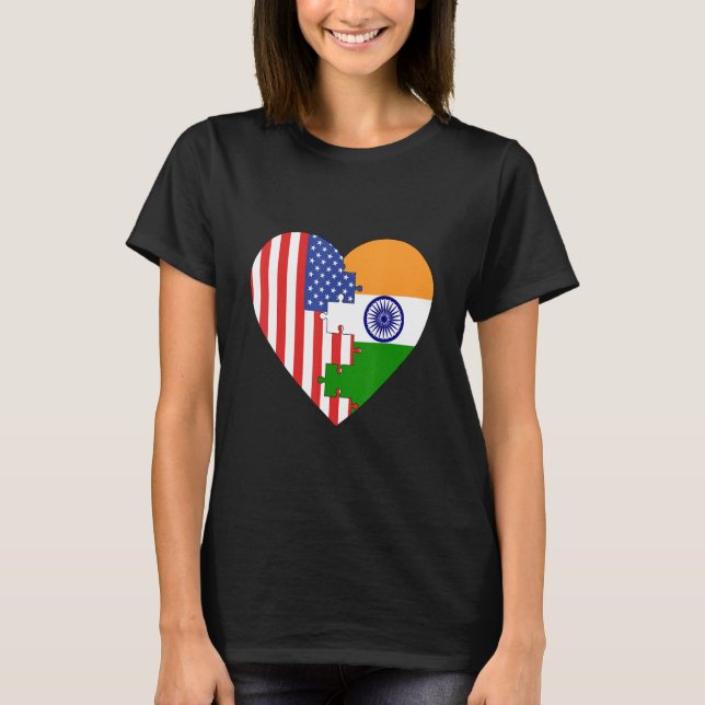 Camiseta USA and India Flags Heart (Anverso)