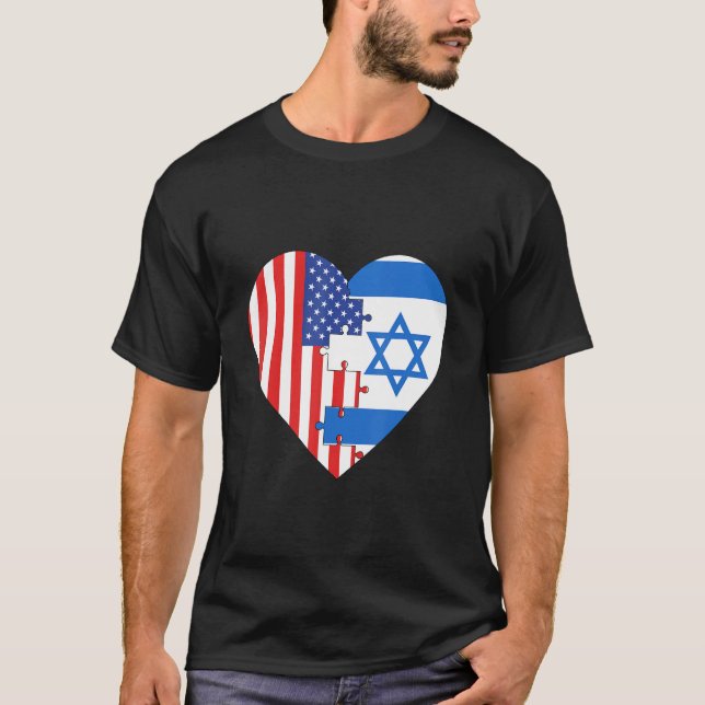 Camiseta USA and Israel Flags Heart (Anverso)