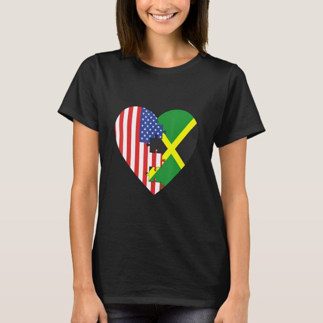 Camiseta USA and Jamaica Flags Heart (Anverso)