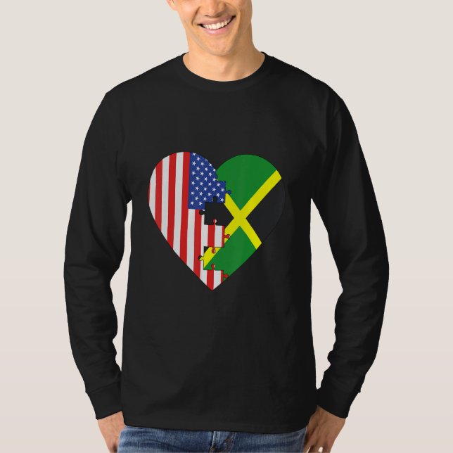 Camiseta USA and Jamaica Flags Heart (Anverso)