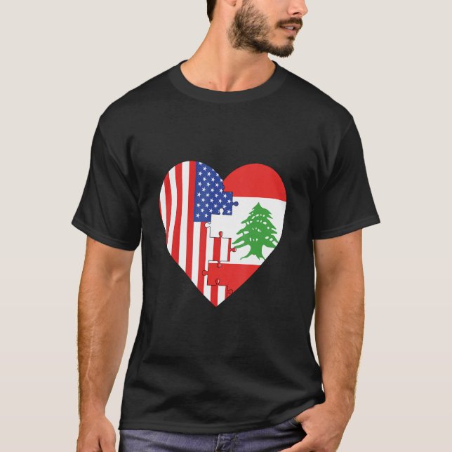 Camiseta USA and Lebanon Flags Heart (Anverso)