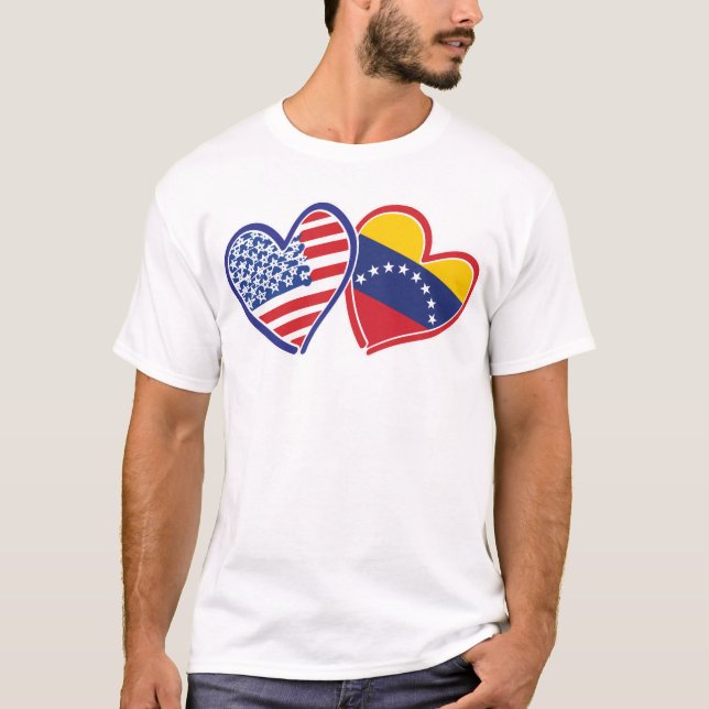 Camiseta USA and Venezuela Flag Hearts (Anverso)