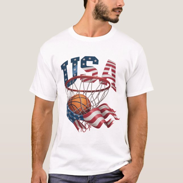 Camiseta USA Basketball Shirt, Patriotic American Flag Hoop (Anverso)