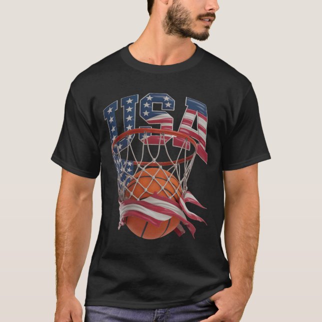 Camiseta USA Basketball Shirt, Patriotic American Flag Hoop (Anverso)
