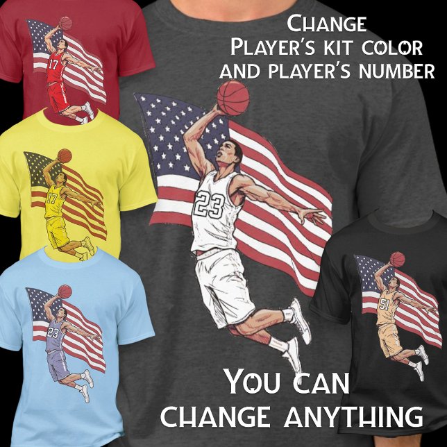 Camiseta USA Basketball Slam Dunk American Flag Color Art (Subido por el creador)