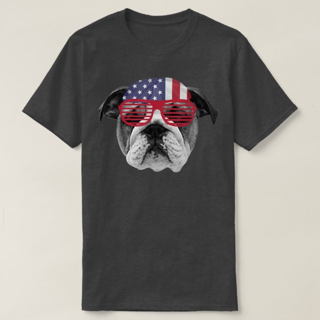 Camiseta USA Bull dog America Bandana And Sunglasses 4th Of (Diseño del anverso)