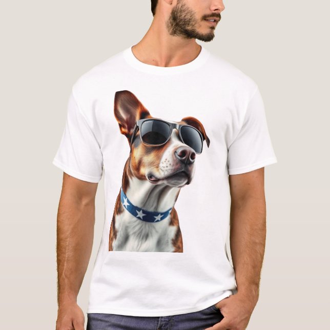 Camiseta USA Dog Lover - Cool Pup with American Flag Shades (Anverso)