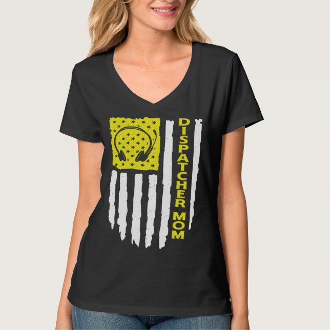 Camiseta USA Flag 911 Dispatcher Mom Dispatch Operator 911  (Anverso)