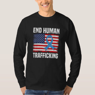 Camiseta usa flag blue ribbon for human trafficking Awarene