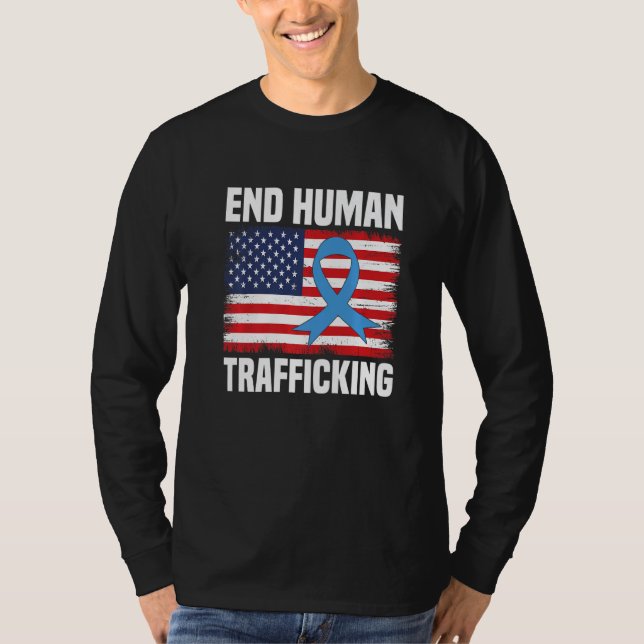 Camiseta usa flag blue ribbon for human trafficking Awarene (Anverso)
